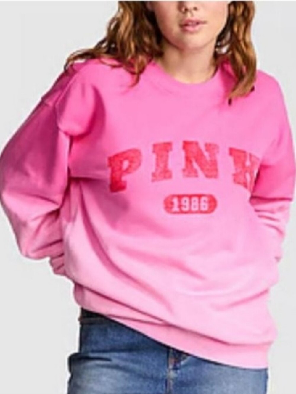 PINK Victoria's Secret Cotton Blend Ombre Pink Crewneck Oversized Sweatshirt